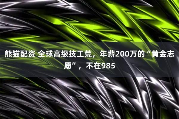 熊猫配资 全球高级技工荒,年薪200万的“黄金志愿”,不在985